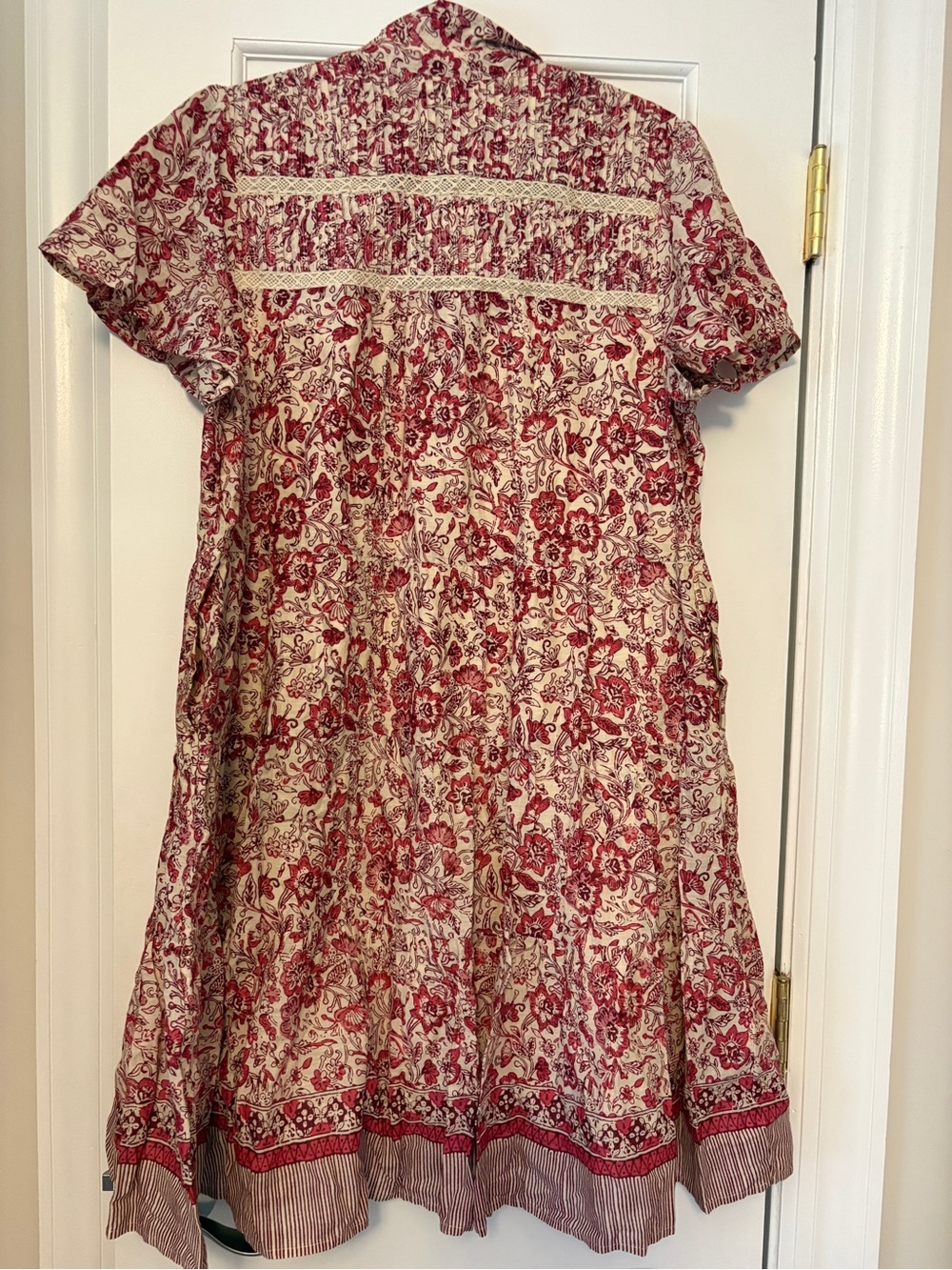 Anthropologie Cream and Pink Floral Short Sleeve Tunic w/pockets - Picture 2 of 5